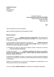 Lettre demande sauvegarde justice