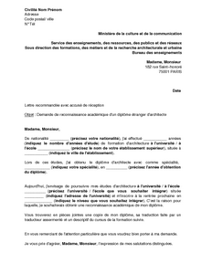 Exemple gratuit de Lettre demande reconnaissance 