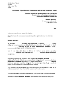 Lettre de demande de reconnaissance académique d'un 