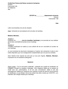 Lettre de demande de reconnaissance de la lourdeur du 