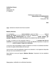 Lettre de demande de réduction des frais de scolarité 