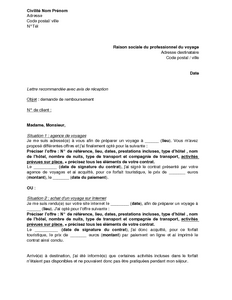 Exemple gratuit de Lettre demande remboursement à 