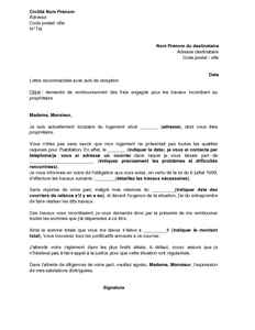 Lettre De Demande De Remboursement De Frais Engages Pour Des Travaux Incombant Au Proprietaire Modele De Lettre Gratuit Exemple De Lettre Type Documentissime