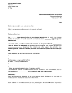 Lettre De Remboursement De Frais D Inscription