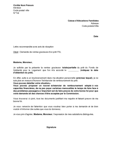 Lettre de demande de remise gracieuse de dette