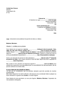 Lettre de demande de renouvellement de permis de visite à 