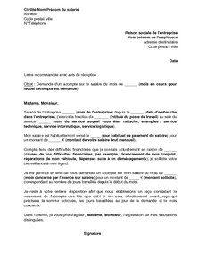 Exemple D Une Lettre De Demande D Avance Sur Salaire