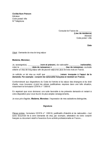 Lettre de demande de visa long séjour par un étranger 