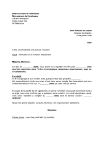 Lettre de notification de la mutation disciplinaire au 