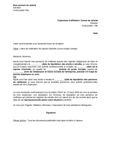 Modèle lettre employeur cumul emploi