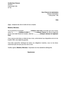 Lettre de décharge remise document