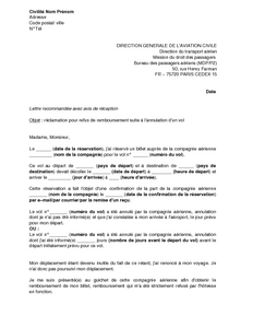 Exemple Gratuit De Lettre Reclamation A Dgac Refus Remboursement Un Billet Avion Suite A Annulation Un Vol