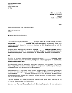 Lettre de réclamation auprès d'une maison de retraite 