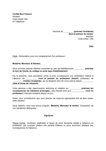 Lettre de réclamation de parents au rectorat pour non 