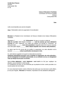 Courrier de réclamation caf