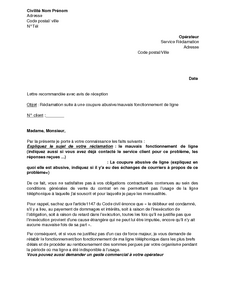 Exemple gratuit de Lettre réclamation suite à coupure 