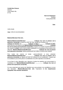 Lettre de recommandation pour un stage ou un emploi 