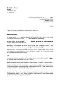 Lettre De Reconciliation Des Epoux Aupres Du Juge Annulation De La Procedure De Divorce Modele De Lettre Gratuit Exemple De Lettre Type Documentissime