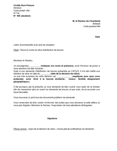 Exemple gratuit de Lettre recours gracieux auprès Recteur 