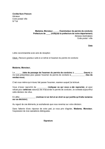 Exemple gratuit de Lettre recours gracieux suite à échec à 