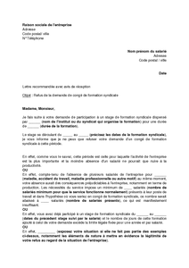 Exemple gratuit de Lettre refus une demande congé 