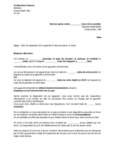 Lettre demande de réparation hors garantie