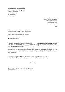 Exemple gratuit de Lettre refus, par employeur, demande 