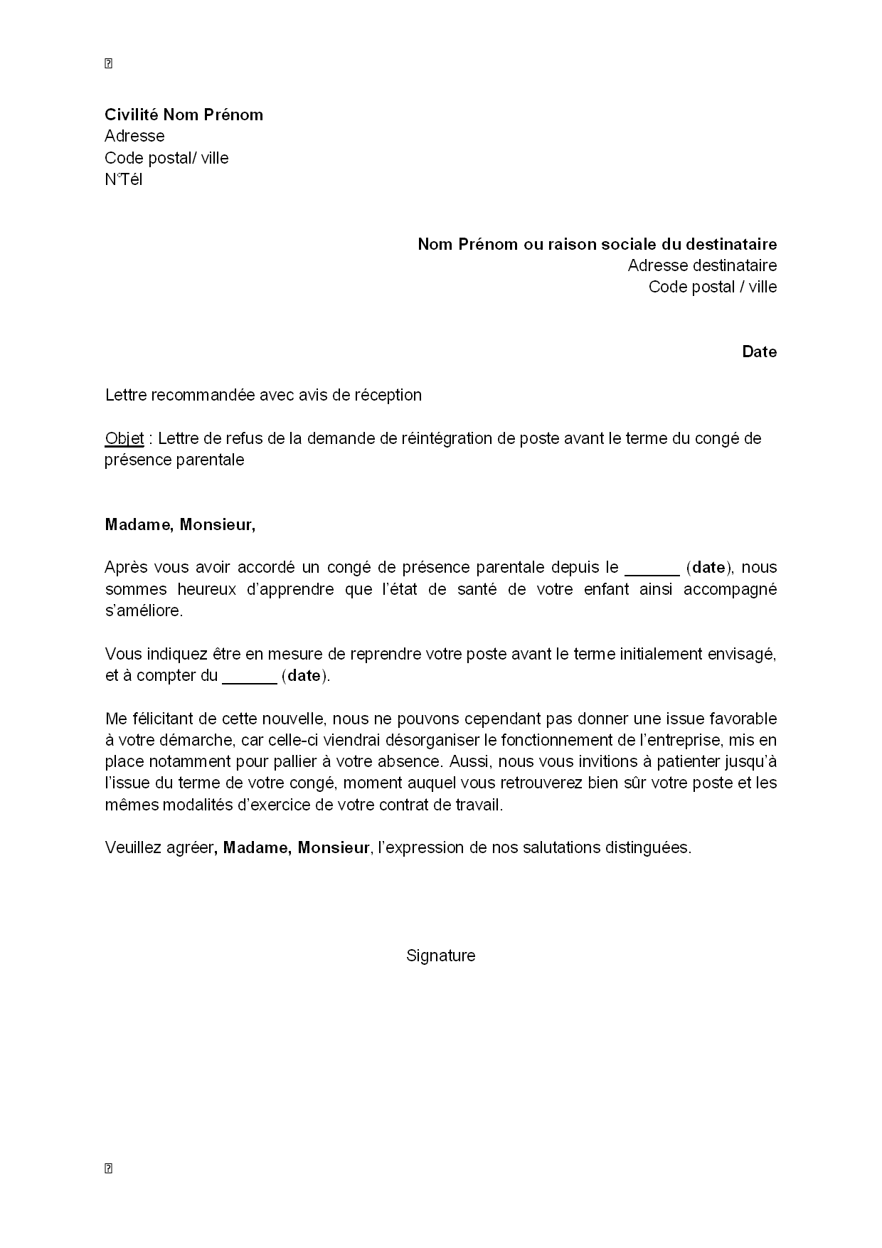 lettre pour arret de travail