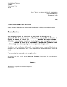 lettre refus contrat exemple courrier economique poste avenant salarie changement transfert lieu documentissime