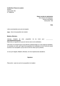 Exemple gratuit de Lettre refus, par salarié, proposition 