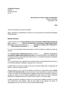 Lettre de requalification du CDD en CDI par le salarié absence de CDD