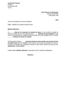 Lettre De R siliation D un Mandat Exclusif De Vente Consenti Une Lettre De R siliation D un Mandat Exclusif De Vente Consenti Une