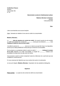 Lettre de résiliation d'une carte de crédit à la 