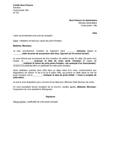 Lettre de préavis 1 mois perte d emploi