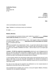 Exemple gratuit de Lettre résiliation abonnement Canal+ 