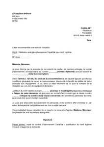 Exemple gratuit de Lettre résiliation abonnement CanalSat 