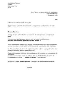 Lettre De Retractation Par L Acquereur Suite A Un Compromis De Vente Modele De Lettre Gratuit Exemple De Lettre Type Documentissime