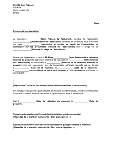 Pouvoir De Representation Donne Par Le Membre D Une Association Pour L Assemblee Generale Annuelle Modele De Lettre Gratuit Exemple De Lettre Type Documentissime