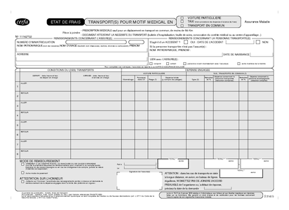 CERFA N°11162-01 - Etat de frais - transport(s) pour motif 